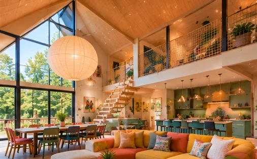 Colorful boutique rental living room