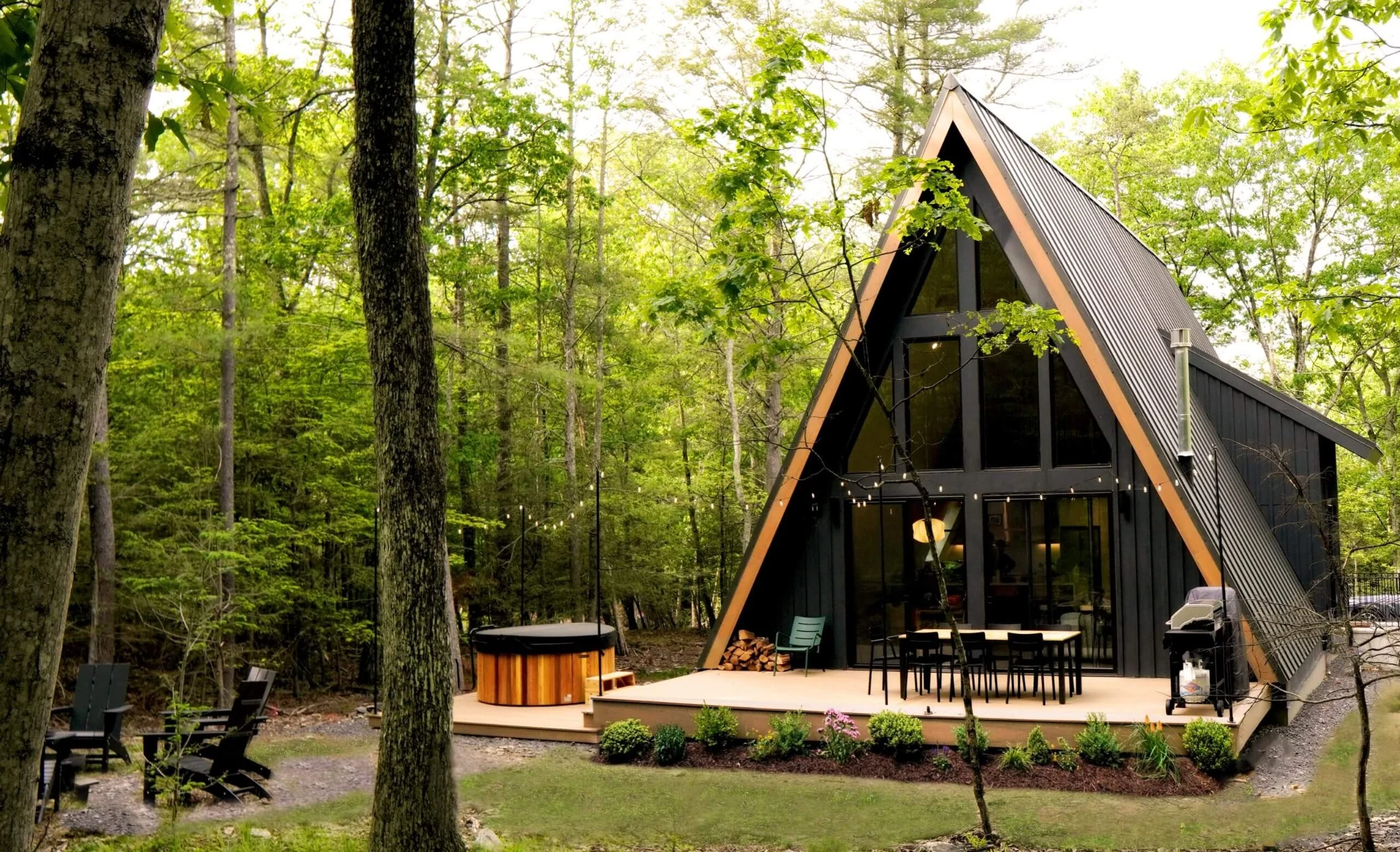 Mori A-Frame exterior in the wooded Poconos